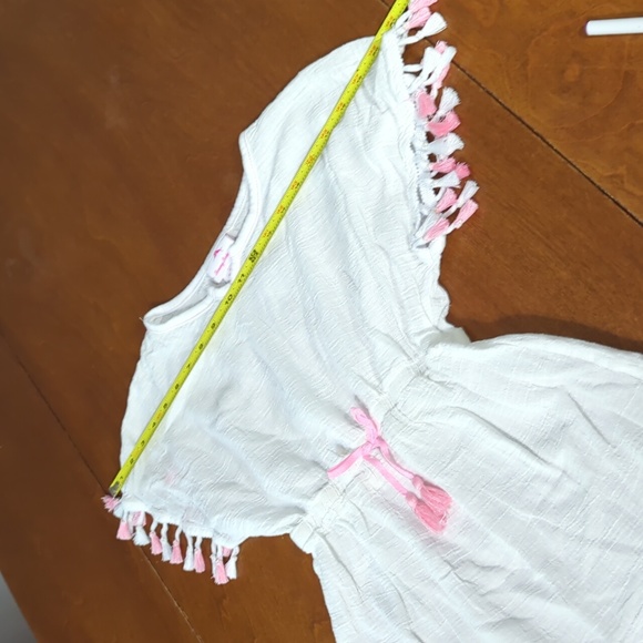 Tommy Bahama Girls Medium 7/8 Beach Cover Up Top White Pink Tassels - Picture 4 of 12